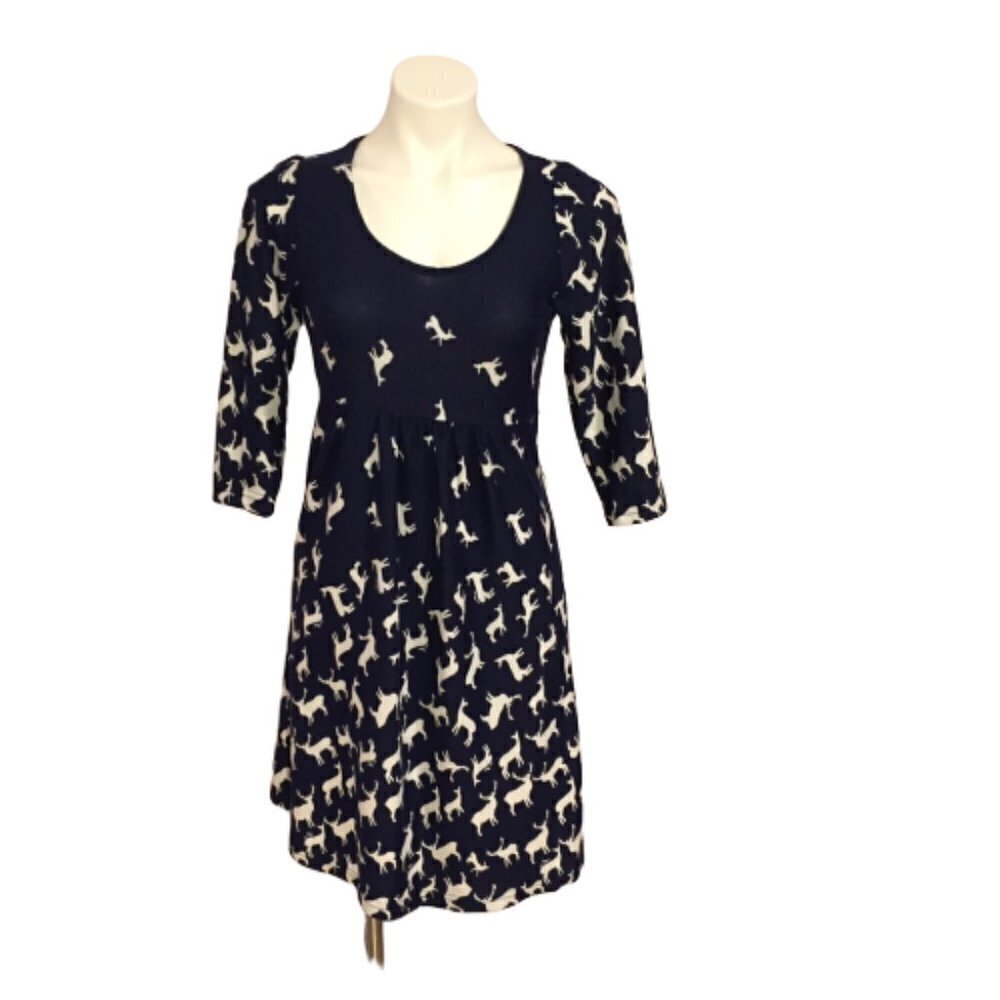 R&B Collection Blue Dress with Reindeer